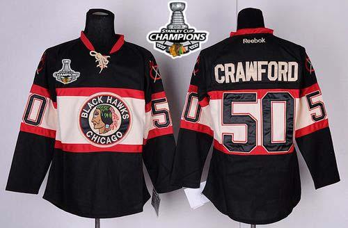 Blackhawks #50 Corey Crawford Black New Third Stitched Stanley Cup Champions NHL Jersey