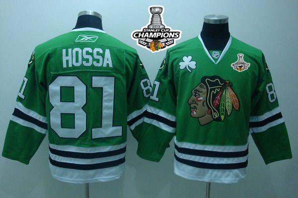 Blackhawks #81 Marian Hossa Stitched Green Stanley Cup Champions NHL Jersey