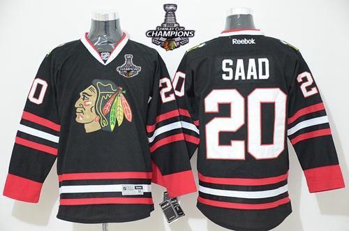 Blackhawks #20 Brandon Saad Black Stanley Cup Champions Stitched NHL Jersey