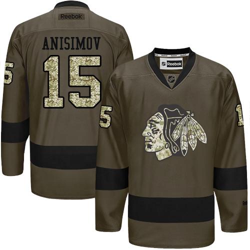 Blackhawks #15 Artem Anisimov Green Salute to Service Stitched NHL Jersey