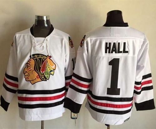 Blackhawks #1 Glenn Hall White CCM Throwback Stitched NHL Jersey