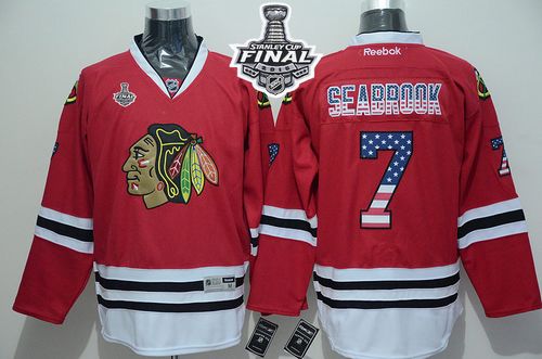 Blackhawks #7 Brent Seabrook Red USA Flag Fashion 2015 Stanley Cup Stitched NHL Jersey