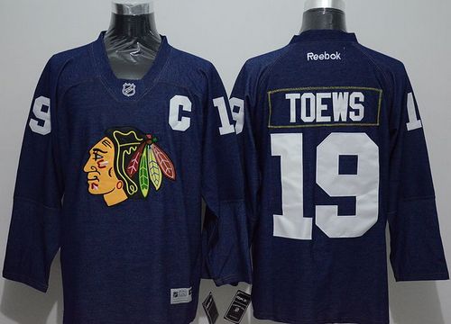 Blackhawks #19 Jonathan Toews Navy Blue Denim Stitched NHL Jersey