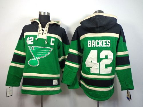 Blues #42 David Backes Green St. Patrick's Day McNary Lace Hoodie Stitched NHL Jersey