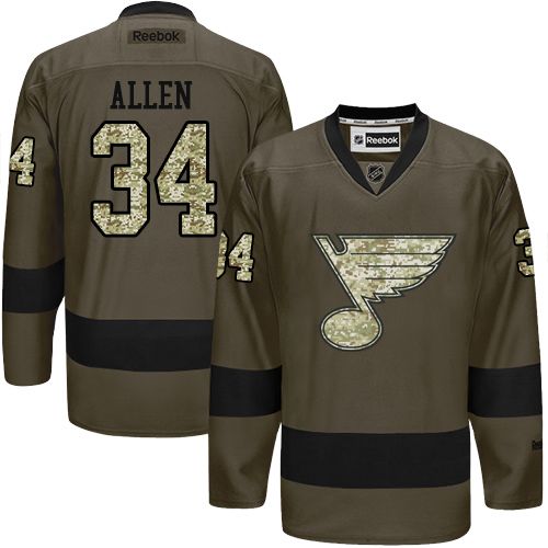 Blues #34 Jake Allen Green Salute to Service Stitched NHL Jersey