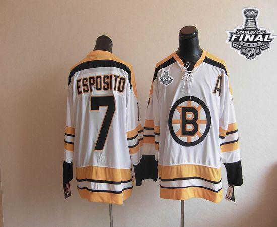 CCM Throwback Bruins Stanley Cup Finals Patch #7 Phil Esposito White Stitched NHL Jersey