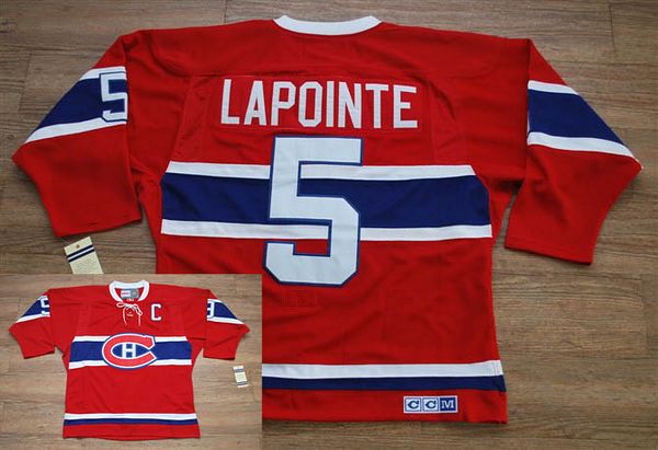 Canadiens #5 Guy Lapointe Stitched Red CH CCM Throwback NHL Jersey