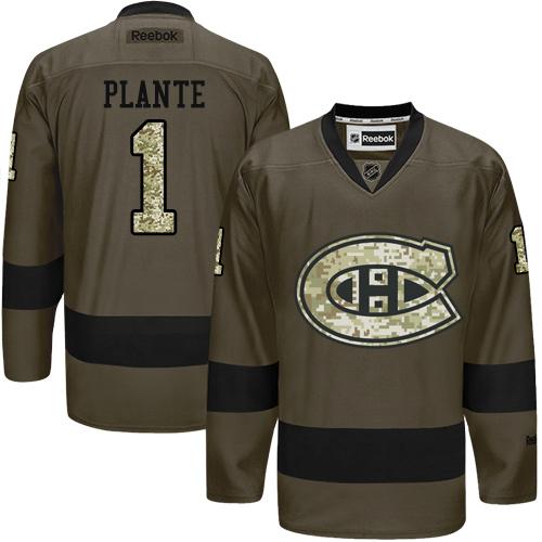 Canadiens #1 Jacques Plante Green Salute to Service Stitched NHL Jersey