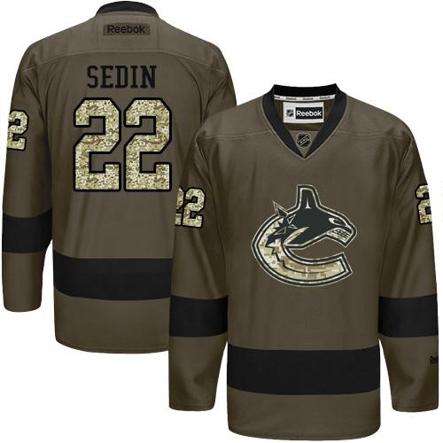 Canucks #22 Daniel Sedin Green Salute to Service Stitched NHL Jersey