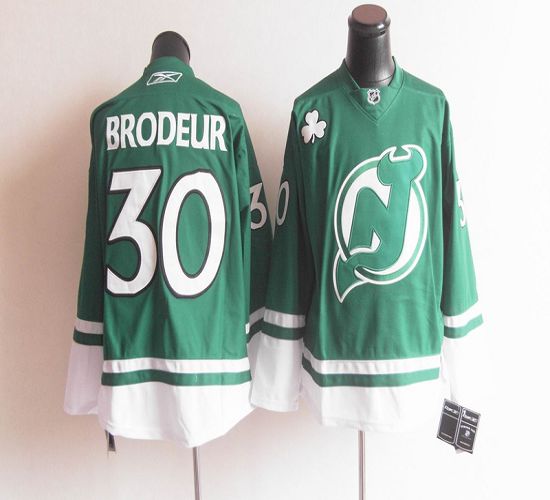 Devils St Patty's Day #30 Martin Brodeur Green Stitched NHL Jersey