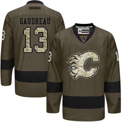 Flames #13 Johnny Gaudreau Green Salute to Service Stitched NHL Jersey