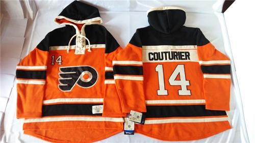 Flyers #14 Sean Couturier Orange Sawyer Hooded Sweatshirt Stitched NHL Jersey