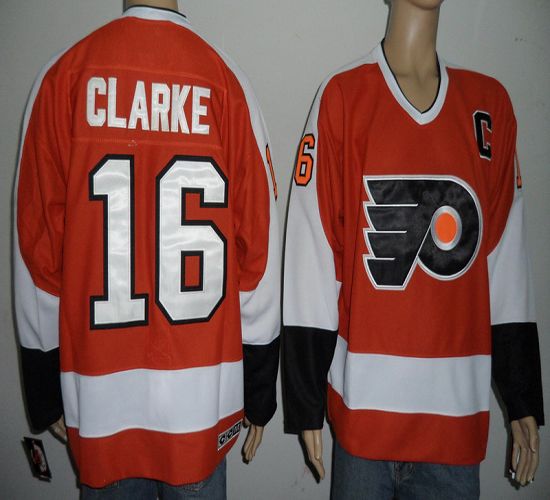 Flyers #16 Bobby Clarke Orange Stitched NHL Jersey