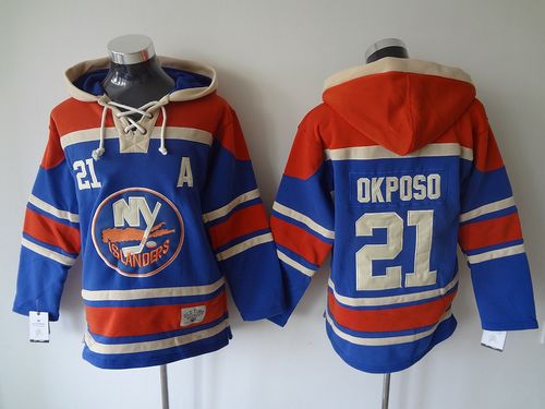 Islanders #21 Kyle Okposo Baby Blue Sawyer Hooded Sweatshirt Stitched NHL Jersey