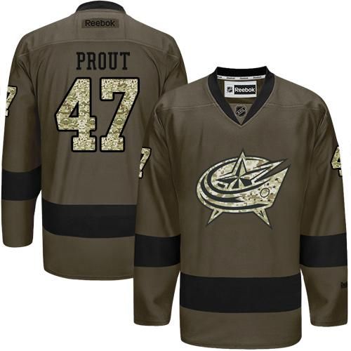 Blue Jackets #47 Dalton Prout Green Salute to Service Stitched NHL Jersey