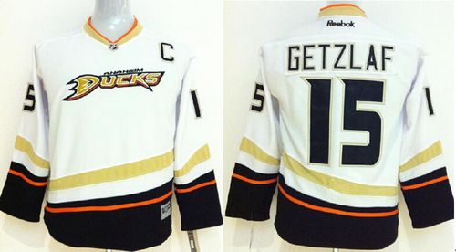 Ducks #15 Ryan Getzlaf White Youth Stitched NHL Jersey