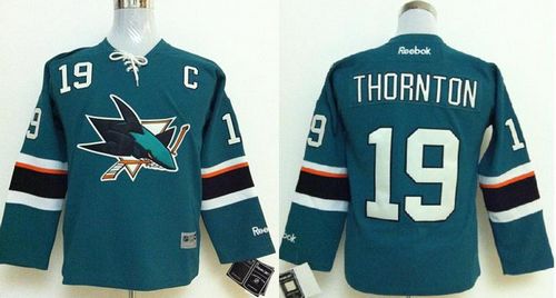 Sharks #19 Joe Thornton Green Stitched Youth NHL Jersey