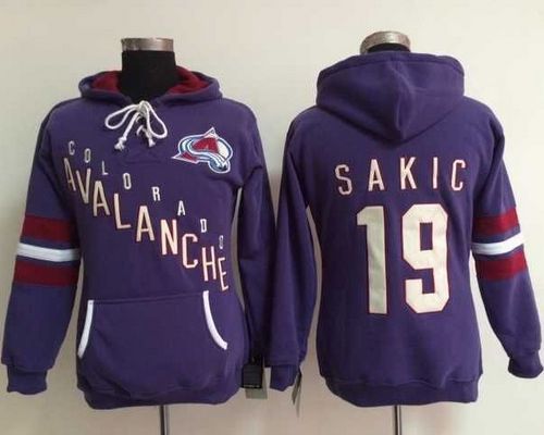 Colorado Avalanche #19 Joe Sakic Purple Women's Old Time Heidi NHL Hoodie