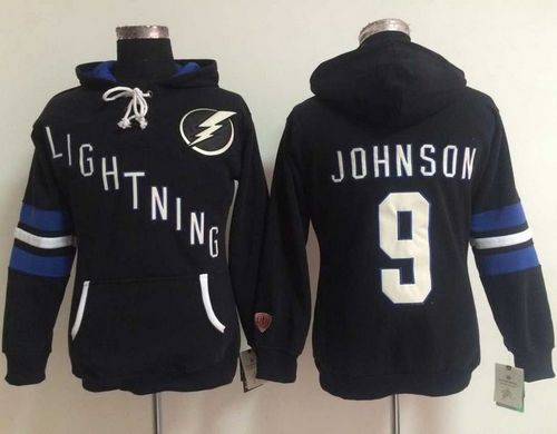 Tampa Bay Lightning #9 Tyler Johnson Black Women's Old Time Heidi NHL Hoodie