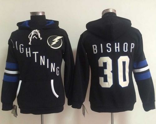 Tampa Bay Lightning #30 Ben Bishop Black Women's Old Time Heidi NHL Hoodie