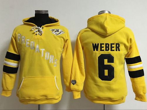 Nashville Predators #6 Shea Weber Yellow Women's Old Time Heidi Hoodie NHL Hoodie