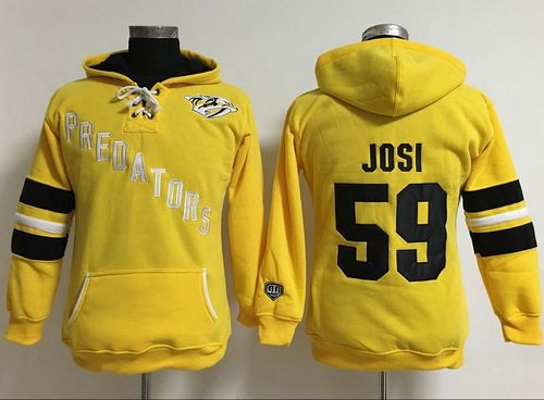 Nashville Predators #59 Roman Josi Yellow Women's Old Time Heidi Hoodie NHL Hoodie