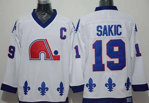 Nordiques #19 Joe Sakic Whtie CCM Throwback Stitched NHL Jersey