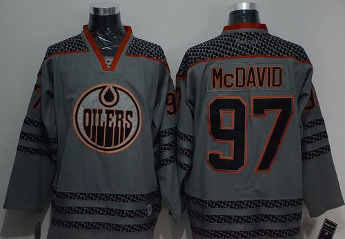 Oilers #97 Connor McDavid Charcoal Cross Check Fashion Stitched NHL Jersey