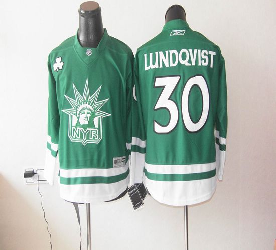 Rangers St Patty's Day #30 Henrik Lundqvist Green Stitched NHL Jersey