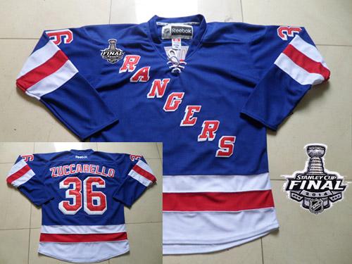 Rangers #36 Mats Zuccarello Blue Home With 2014 Stanley Cup Finals Stitched NHL Jersey