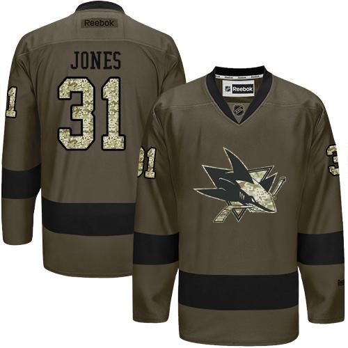 Sharks #31 Martin Jones Green Salute to Service Stitched NHL Jersey