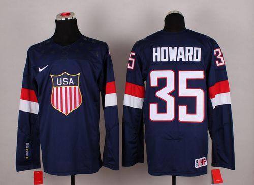 2014 Olympic Team USA #35 Jimmy Howard Navy Blue Stitched NHL Jersey
