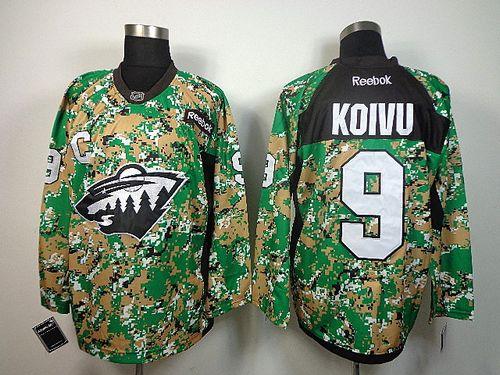 Wild #9 Mikko Koivu Camo Veterans Day Practice Stitched NHL Jersey