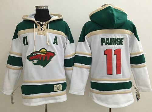 Wild #11 Zach Parise White Sawyer Hooded Sweatshirt Stitched NHL Jersey