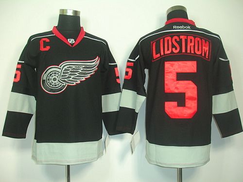 Red Wings #5 Nicklas Lidstrom Black Ice Stitched NHL Jersey