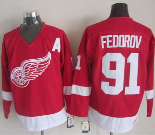 Red Wings #91 Sergei Fedorov Red CCM Throwback Stitched NHL Jersey