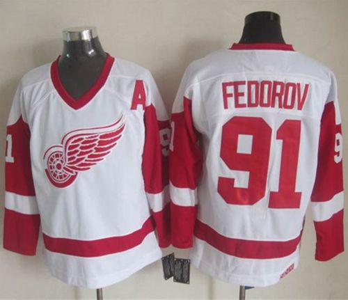 Red Wings #91 Sergei Fedorov White CCM Throwback Stitched NHL Jersey