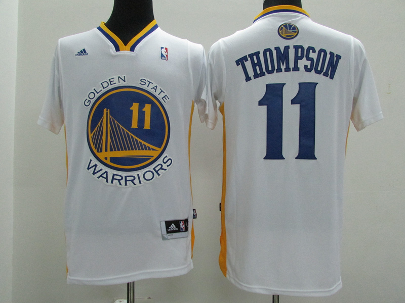 2014 2015  NBA Golden State Warriors 11 Klay Thompson New Revolution 30 Swingman White Jersey with Sleeve