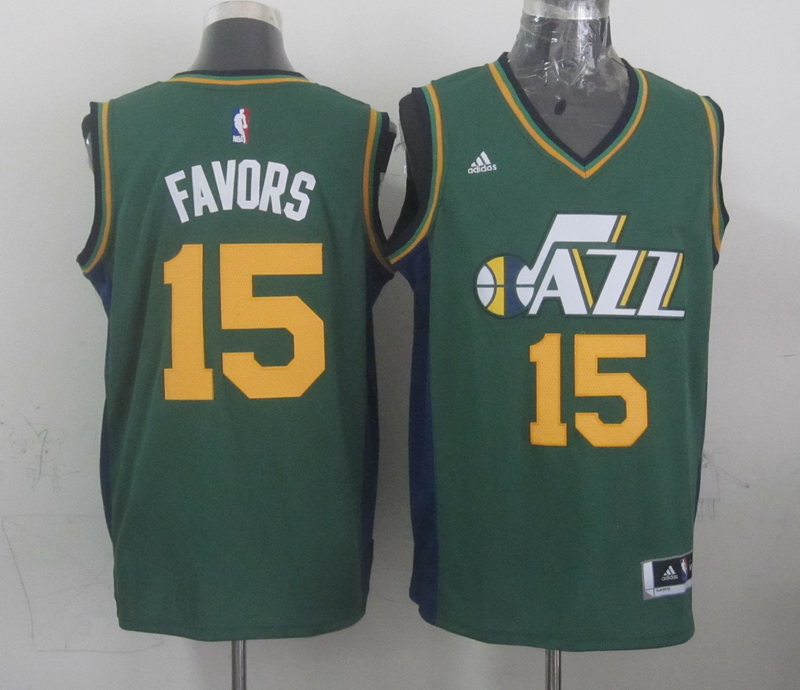 2014 2015  NBA Utah Jazz 15 Derrick Favors New Revolution 30 Swingman Navy Green Jersey