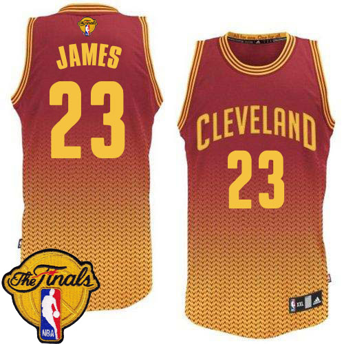 2015 NBA Finals Patch Cleveland Cavaliers 23 Lebron James Resonate Fashion Swingman Red Yellow Jersey