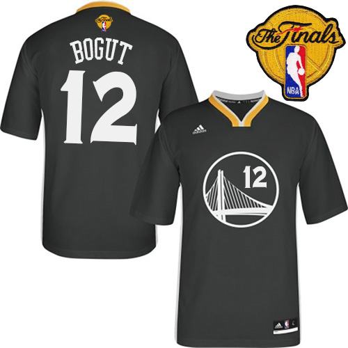 2015 NBA Finals Patch Golden State Warriors 12 Andrew Bogut New Revolution 30 Swingman Black Jersey with Sleeve