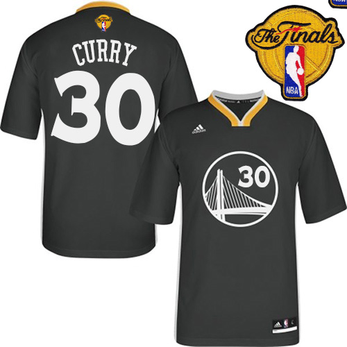 2015 NBA Finals Patch Golden State Warriors 30 Stephen Curry New Revolution 30 Swingman Black Jersey with Sleeve