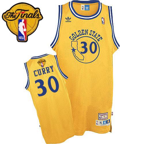 2015 NBA Finals Patch Golden State Warriors 30 Stephen Curry Soul Throwback Swingman Yellow Jersey