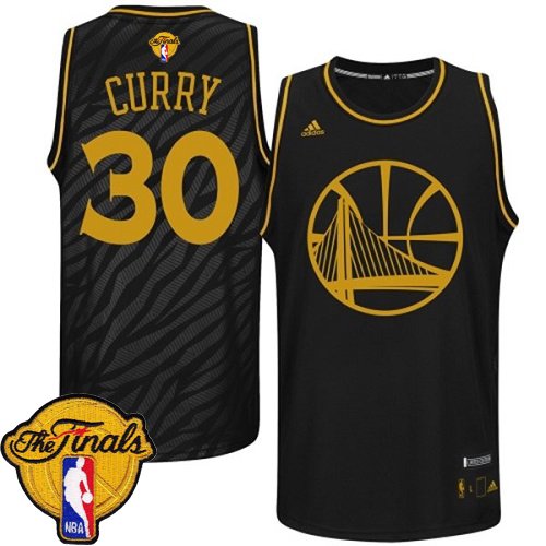 2015 NBA Finals Patch Golden State Warriors 30 Stephen Curry Static Fashion Swingman Black Gold Jerseys