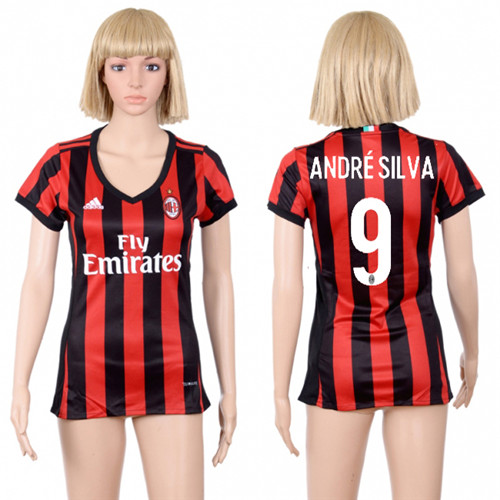 2017 18 AC Milan 9 ANDRE SILVA Home Women Soccer Jersey