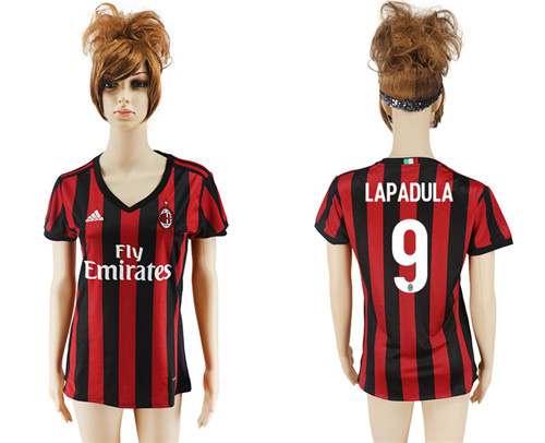 2017 18 AC Milan 9 LAPADULA Home Women Soccer Jersey