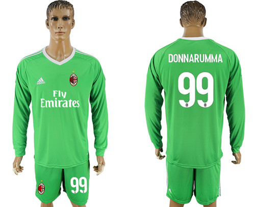 2017 18 AC Milan 99 DONNARUMMA Green Goalkeeper Long Sleeve Soccer Jersey