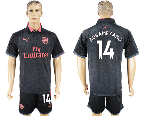 2017 18 Arsenal 14 AUBAMEYANG Away UEFA Champions League Soccer Jersey