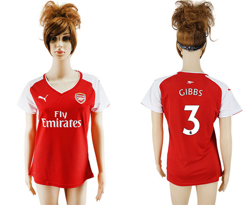 2017 18 Arsenal 3 GIBBS Home Women Soccer Jersey