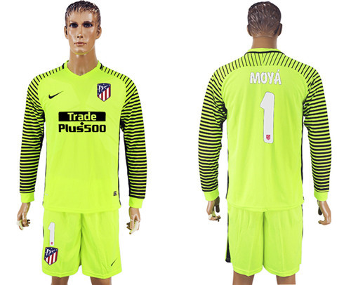 2017 18 Atletico Madrid 1 MOYA Fluorescent Green Long Sleeve Goalkeeper Soccer Jersey